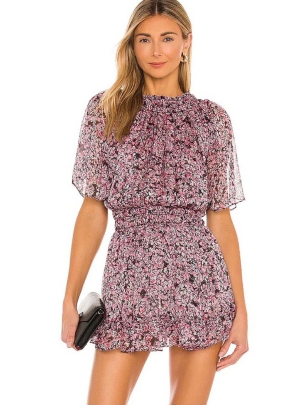 MISA Pink Black Nathalie Mini Dress in Cetara Floral Sz S